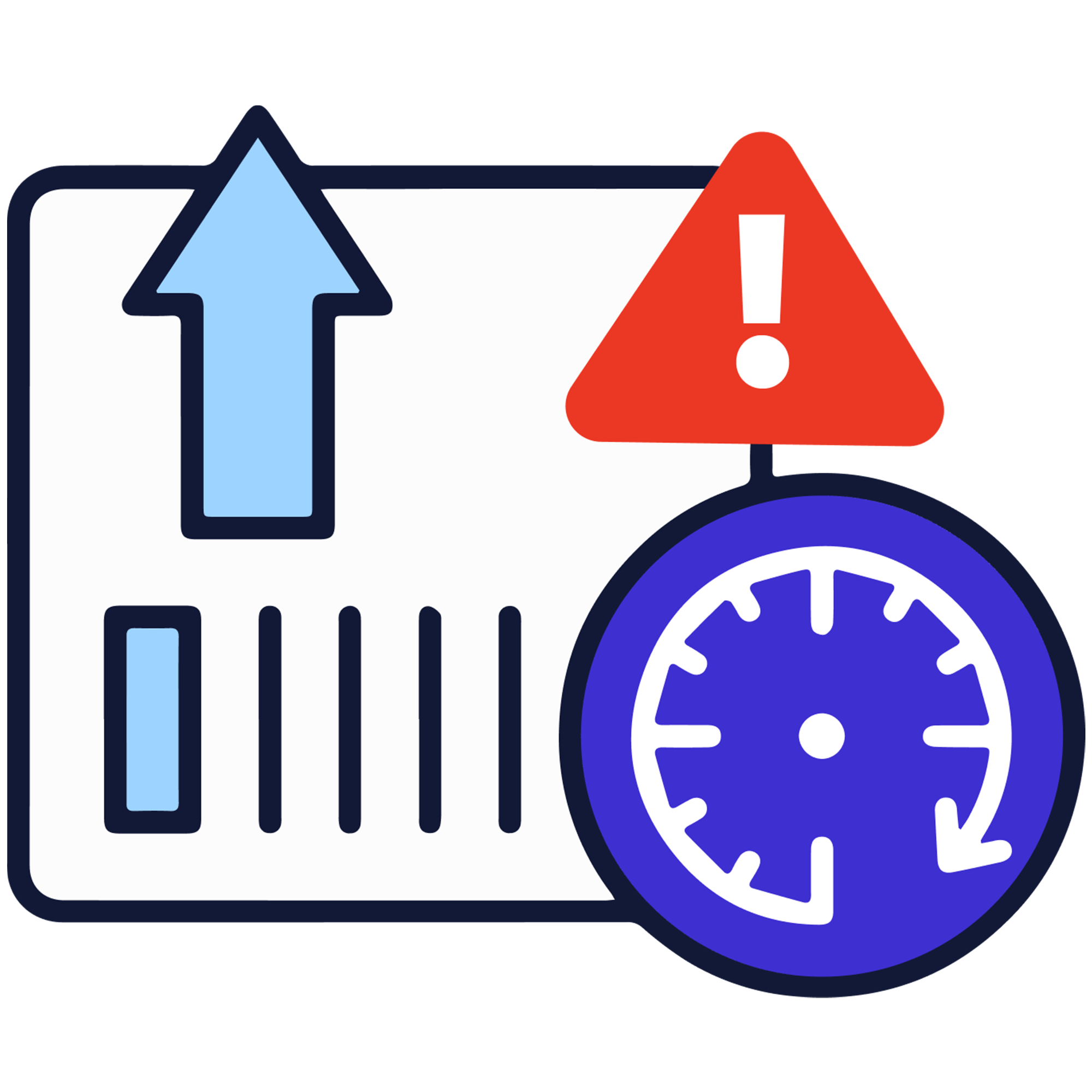 Package with alert and clock icon
